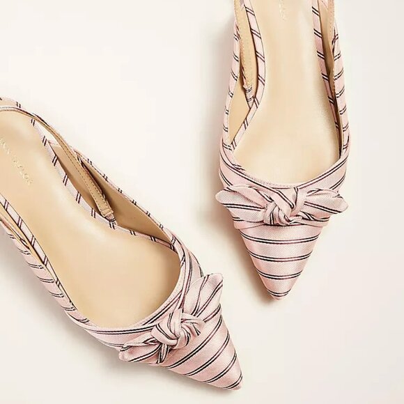 Ann Taylor Hermione Striped Bow Slingback Flats in Luminous Blush - Picture 1 of 6